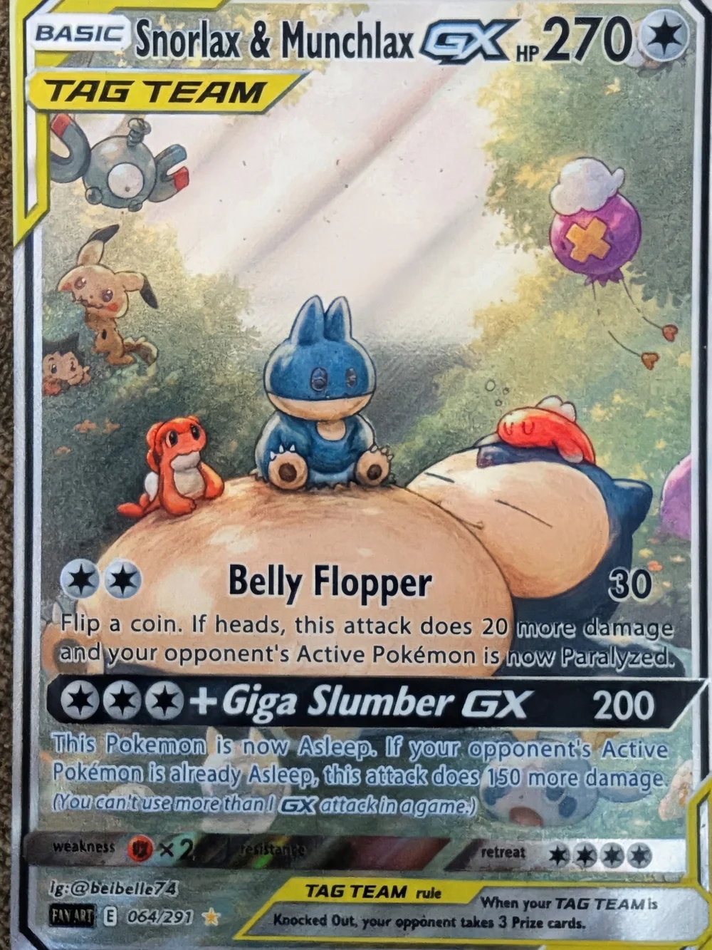 Snorlax & Munchlax GX Tag Team Card - Blue/Beige